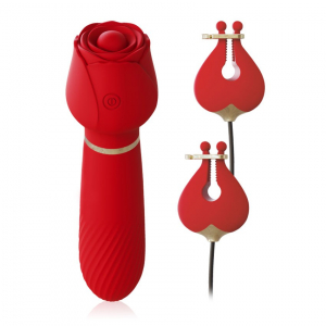Вибратор + зажимы на соски "Cosmo Orgasm" красный